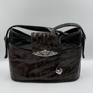 Brighton Croc Embossed Brown Leather Handbag-Excellent Condition